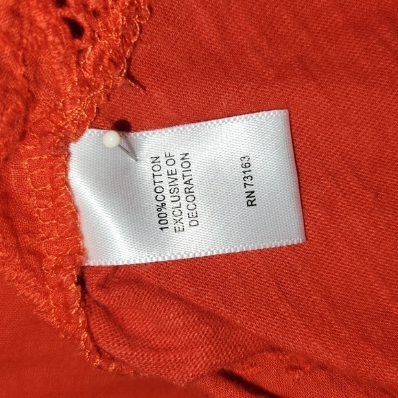 Cupio Orange Crochet Embroidered Sleeveless Tassel Tie 3/4 Button Front Top L - Picture 14 of 14